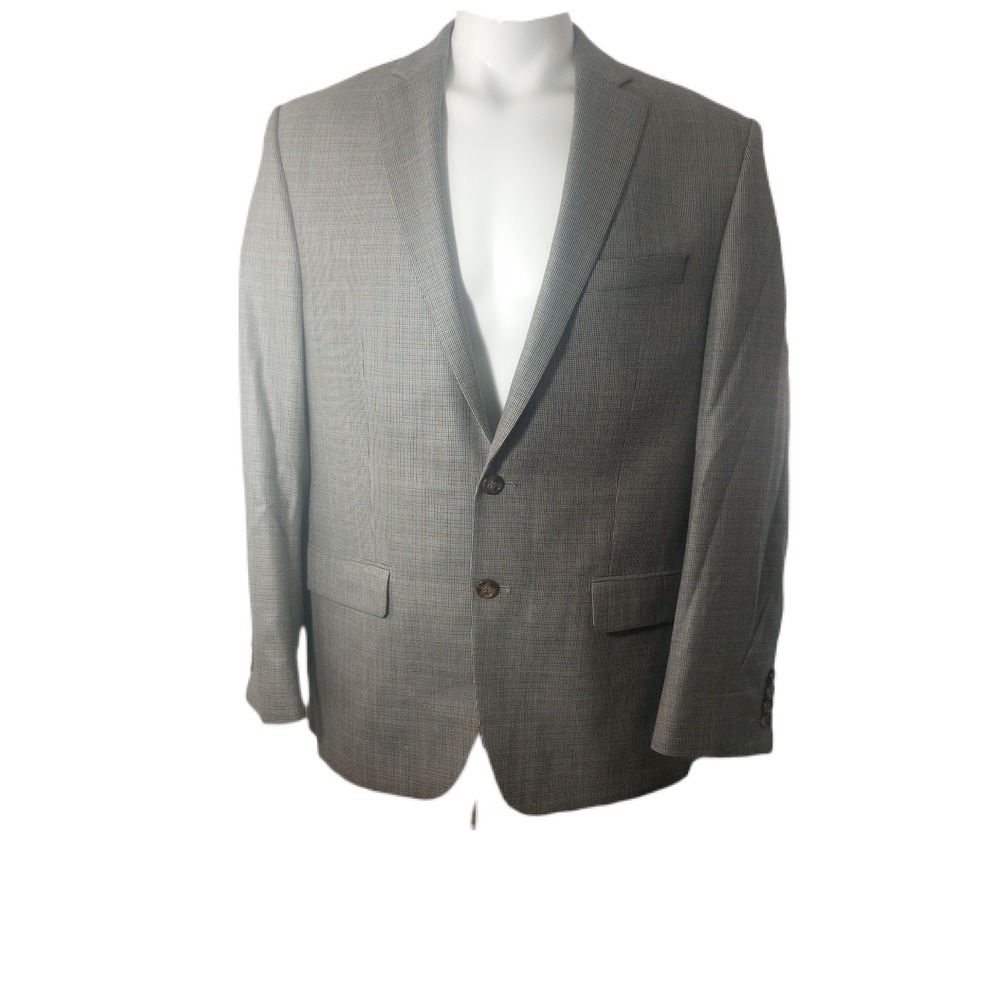 Ralph Lauren Mens 42R Silk Wool Blend Plaid Blazer Sport Coat Grey Blue